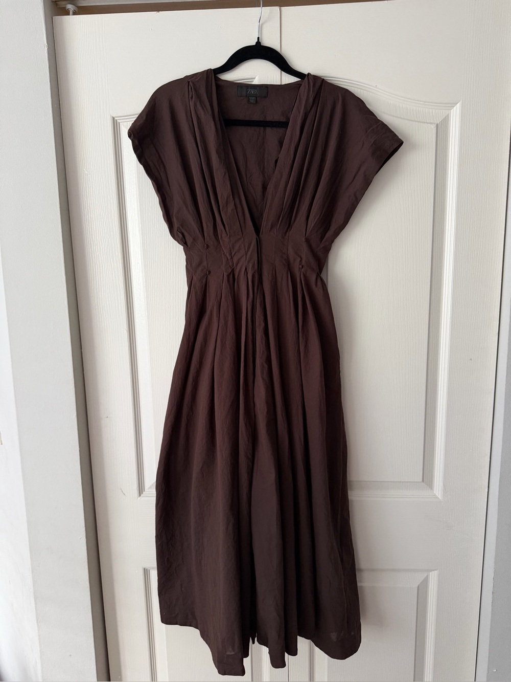 Zara Brown Maxi Dress with V-Neck